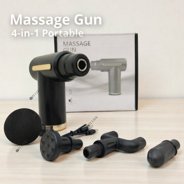 4-in-1 Mini Deep Tissue Massage Gun – 6 Speed Cordless Muscle Massager