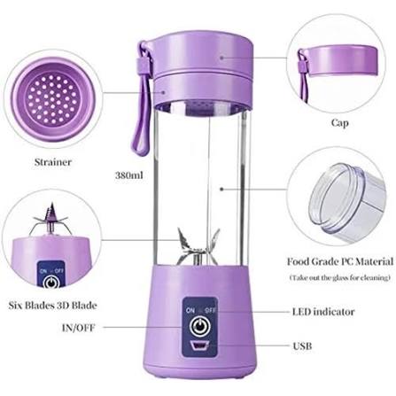 Portable USB Rechargeable Juicer Blender – 6 Blade Mini Personal Smoothie Maker (380ml)